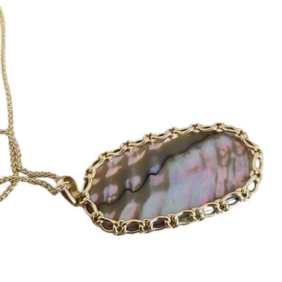 Authentic KENDRA SCOTT Gold Macrame Reid Long Necklace Abalone gold tone 15" - Picture 10 of 11